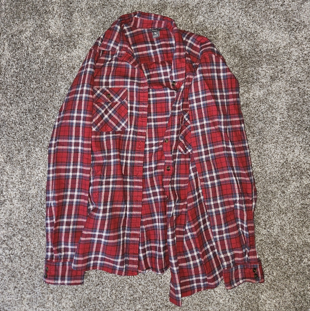 Eddie Bauer Red and White Casual Button Down Shirt